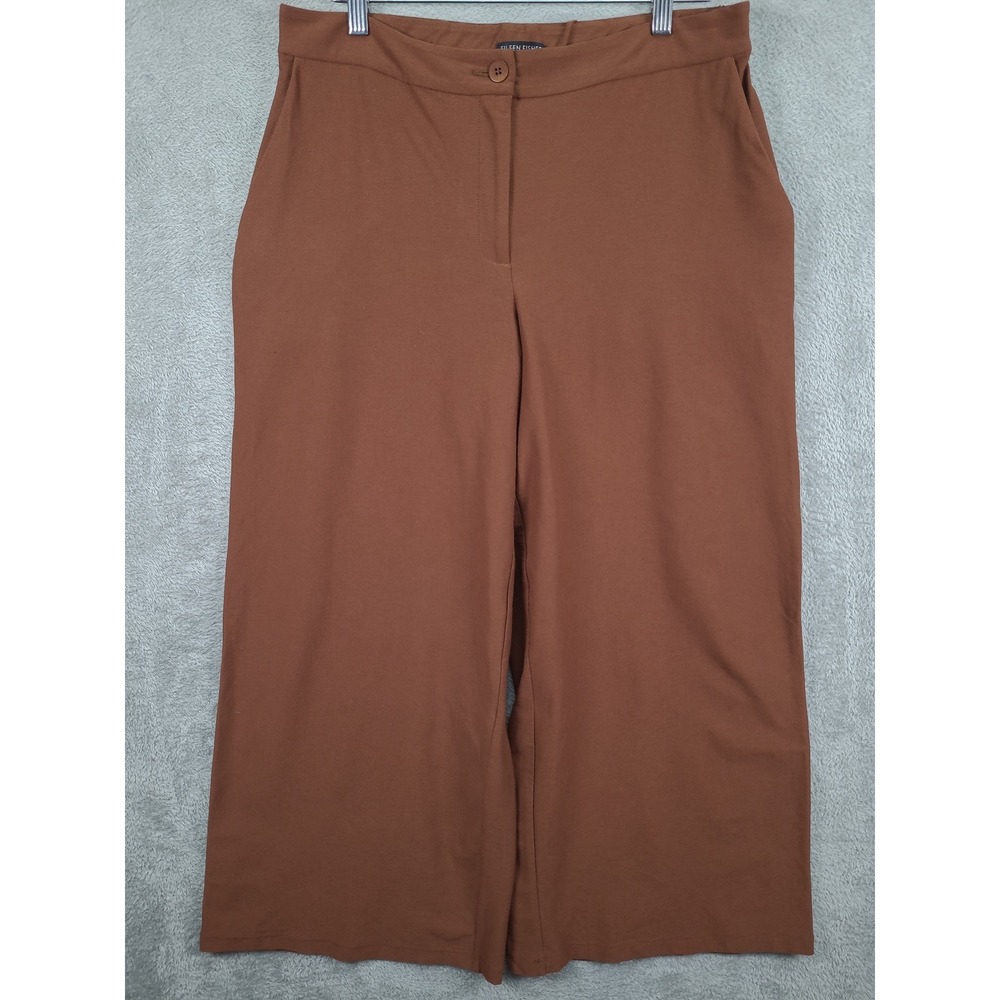 Eileen Fisher Brown Crop Wide Leg Pants Career Casual Comfort Women's Sz‎ 12